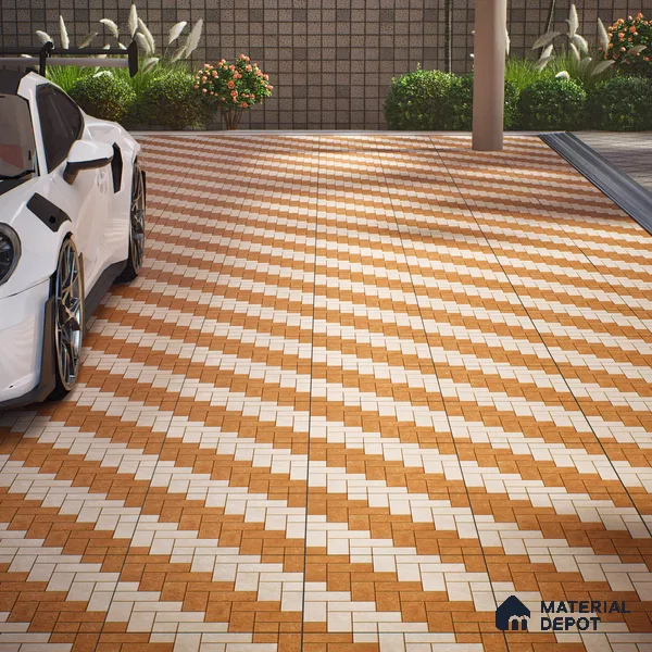 Geometric Floor Tile TL 05300 B Strada Herringbone Crema 16 inch x 16 inch Vitrified Punch Matte Finish - 12 mm | Suitable for Parking, Balcony, Courtyard, Patio, Terrace (Sample)