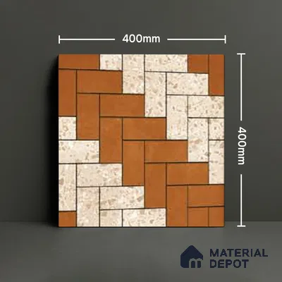 Geometric Floor Tile TL 05300 C Strada Herringbone Triza 16 inch x 16 inch Vitrified Punch Matte Finish - 12 mm | Suitable for Parking, Balcony, Courtyard, Patio, Terrace | Pattern Alignment May Vary | 2-3 mm Spacer is Mandatory