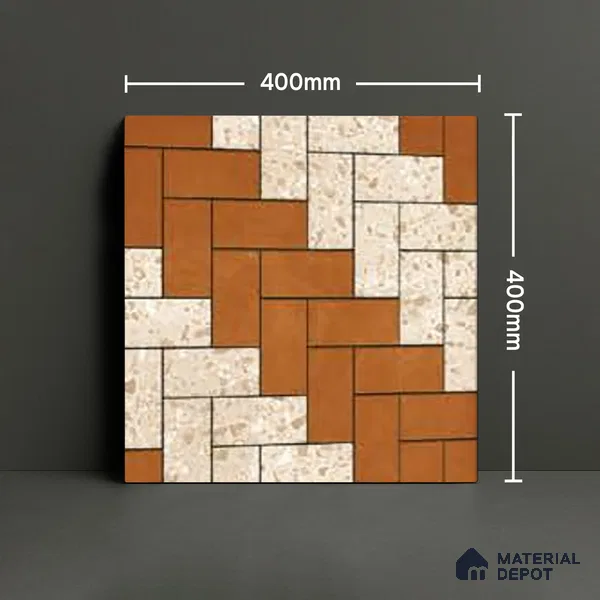 Geometric Floor Tile TL 05300 C Strada Herringbone Triza 16 inch x 16 inch Vitrified Punch Matte Finish - 12 mm | Suitable for Parking, Balcony, Courtyard, Patio, Terrace | Pattern Alignment May Vary | 2-3 mm Spacer is Mandatory