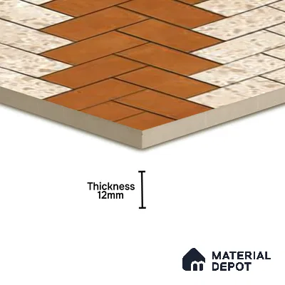 Geometric Floor Tile TL 05300 C Strada Herringbone Triza 16 inch x 16 inch Vitrified Punch Matte Finish - 12 mm | Suitable for Parking, Balcony, Courtyard, Patio, Terrace | Pattern Alignment May Vary | 2-3 mm Spacer is Mandatory