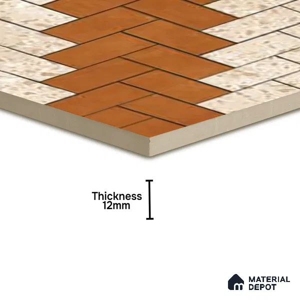 Geometric Floor Tile TL 05300 C Strada Herringbone Triza 16 inch x 16 inch Vitrified Punch Matte Finish - 12 mm | Suitable for Parking, Balcony, Courtyard, Patio, Terrace | Pattern Alignment May Vary | 2-3 mm Spacer is Mandatory