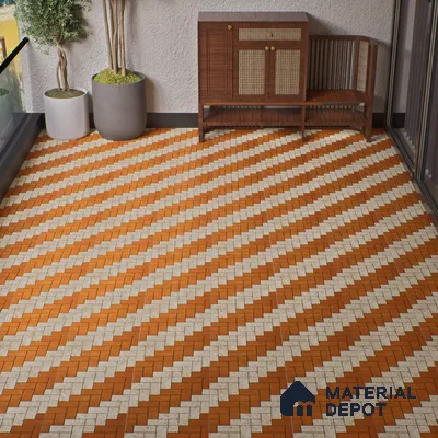 Geometric Floor Tile TL 05300 C Strada Herringbone Triza 16 inch x 16 inch Vitrified Punch Matte Finish - 12 mm | Suitable for Parking, Balcony, Courtyard, Patio, Terrace | Pattern Alignment May Vary | 2-3 mm Spacer is Mandatory