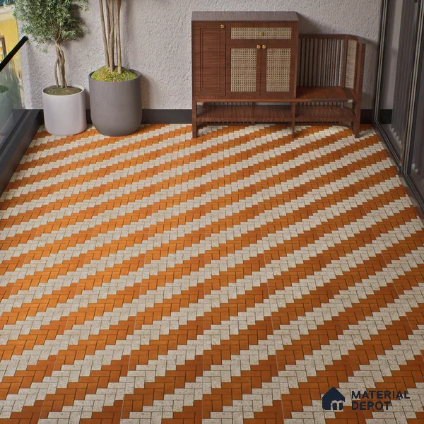 Geometric Floor Tile TL 05300 C Strada Herringbone Triza 16 inch x 16 inch Vitrified Punch Matte Finish - 12 mm | Suitable for Parking, Balcony, Courtyard, Patio, Terrace | Pattern Alignment May Vary | 2-3 mm Spacer is Mandatory