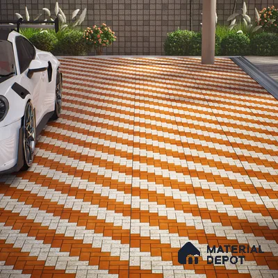 Geometric Floor Tile TL 05300 C Strada Herringbone Triza 16 inch x 16 inch Vitrified Punch Matte Finish - 12 mm | Suitable for Parking, Balcony, Courtyard, Patio, Terrace | Pattern Alignment May Vary | 2-3 mm Spacer is Mandatory