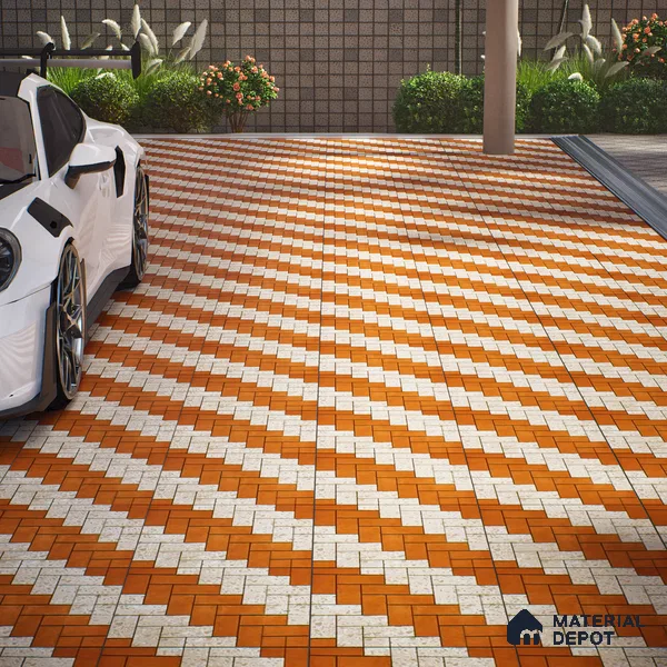 Geometric Floor Tile TL 05300 C Strada Herringbone Triza 16 inch x 16 inch Vitrified Punch Matte Finish - 12 mm | Suitable for Parking, Balcony, Courtyard, Patio, Terrace | Pattern Alignment May Vary | 2-3 mm Spacer is Mandatory
