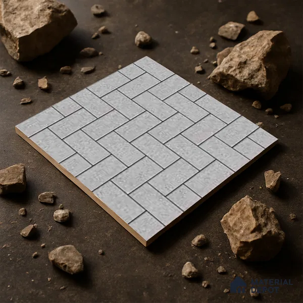 Geometric Floor Tile TL 05300 D Strada Herringbone Smoke 16 inch x 16 inch Vitrified Punch Matte Finish - 12 mm | Suitable for Parking, Balcony, Courtyard, Patio, Terrace | Pattern Alignment May Vary | 2-3 mm Spacer is Mandatory