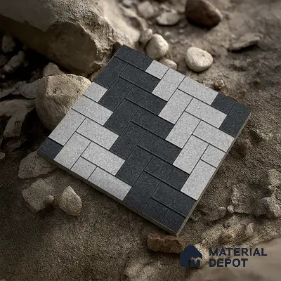 Geometric Floor Tile TL 05300 E Strada Herringbone Shadow 16 inch x 16 inch Vitrified Punch Matte Finish - 12 mm | Suitable for Parking, Balcony, Courtyard, Patio, Terrace | Pattern Alignment May Vary | 2-3 mm Spacer is Mandatory