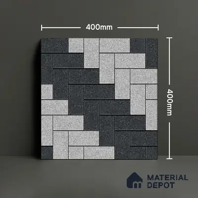 Geometric Floor Tile TL 05300 E Strada Herringbone Shadow 16 inch x 16 inch Vitrified Punch Matte Finish - 12 mm | Suitable for Parking, Balcony, Courtyard, Patio, Terrace | Pattern Alignment May Vary | 2-3 mm Spacer is Mandatory