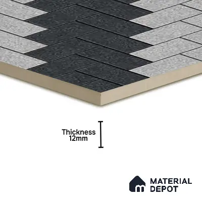 Geometric Floor Tile TL 05300 E Strada Herringbone Shadow 16 inch x 16 inch Vitrified Punch Matte Finish - 12 mm | Suitable for Parking, Balcony, Courtyard, Patio, Terrace | Pattern Alignment May Vary | 2-3 mm Spacer is Mandatory
