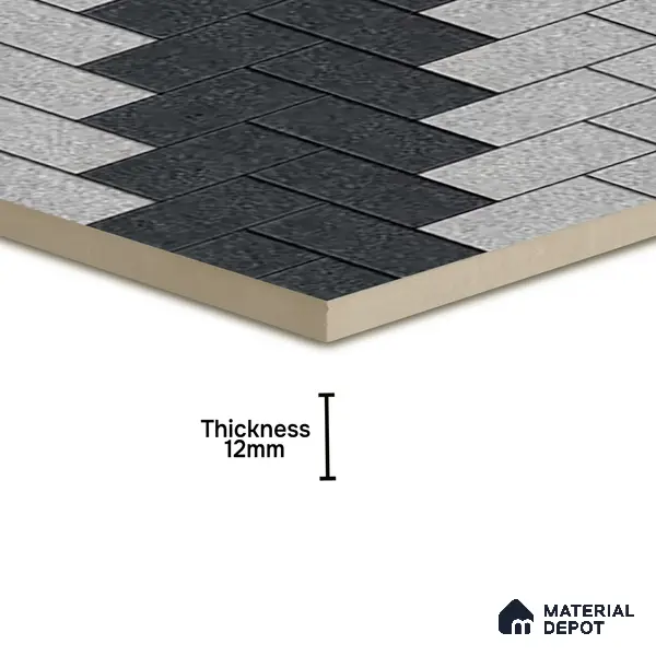 Geometric Floor Tile TL 05300 E Strada Herringbone Shadow 16 inch x 16 inch Vitrified Punch Matte Finish - 12 mm | Suitable for Parking, Balcony, Courtyard, Patio, Terrace | Pattern Alignment May Vary | 2-3 mm Spacer is Mandatory