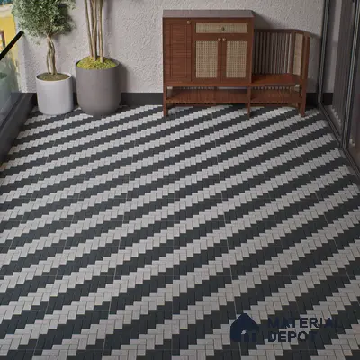 Geometric Floor Tile TL 05300 E Strada Herringbone Shadow 16 inch x 16 inch Vitrified Punch Matte Finish - 12 mm | Suitable for Parking, Balcony, Courtyard, Patio, Terrace | Pattern Alignment May Vary | 2-3 mm Spacer is Mandatory