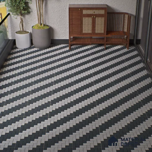 Geometric Floor Tile TL 05300 E Strada Herringbone Shadow 16 inch x 16 inch Vitrified Punch Matte Finish - 12 mm | Suitable for Parking, Balcony, Courtyard, Patio, Terrace | Pattern Alignment May Vary | 2-3 mm Spacer is Mandatory
