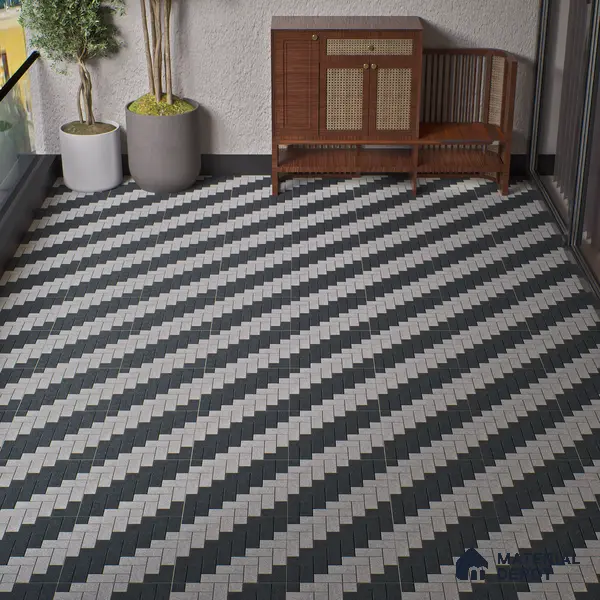 Geometric Floor Tile TL 05300 E Strada Herringbone Shadow 16 inch x 16 inch Vitrified Punch Matte Finish - 12 mm | Suitable for Parking, Balcony, Courtyard, Patio, Terrace | Pattern Alignment May Vary | 2-3 mm Spacer is Mandatory