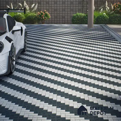 Geometric Floor Tile TL 05300 E Strada Herringbone Shadow 16 inch x 16 inch Vitrified Punch Matte Finish - 12 mm | Suitable for Parking, Balcony, Courtyard, Patio, Terrace | Pattern Alignment May Vary | 2-3 mm Spacer is Mandatory