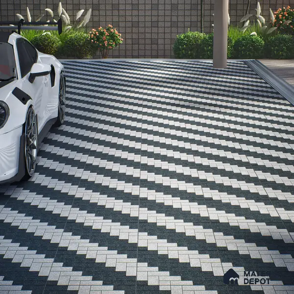 Geometric Floor Tile TL 05300 E Strada Herringbone Shadow 16 inch x 16 inch Vitrified Punch Matte Finish - 12 mm | Suitable for Parking, Balcony, Courtyard, Patio, Terrace | Pattern Alignment May Vary | 2-3 mm Spacer is Mandatory