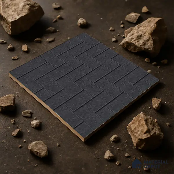 Stone Floor Tile TL 05300 F Strada Herringbone Nero 16 inch x 16 inch Vitrified Punch Matte Finish - 12 mm | Suitable for Parking, Balcony, Courtyard, Patio, Terrace | Pattern Alignment May Vary | 2-3 mm Spacer is Mandatory
