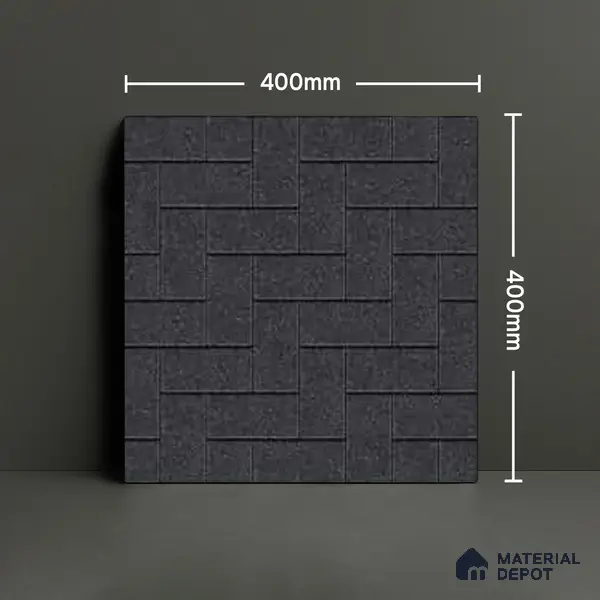 Stone Floor Tile TL 05300 F Strada Herringbone Nero 16 inch x 16 inch Vitrified Punch Matte Finish - 12 mm | Suitable for Parking, Balcony, Courtyard, Patio, Terrace | Pattern Alignment May Vary | 2-3 mm Spacer is Mandatory