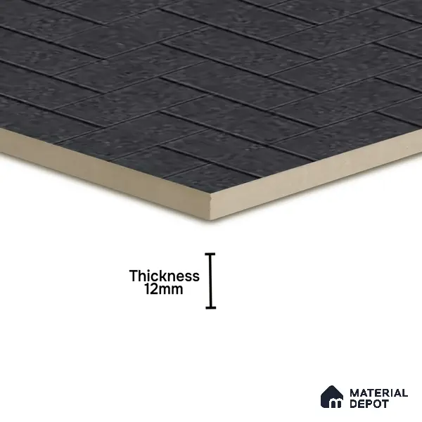 Stone Floor Tile TL 05300 F Strada Herringbone Nero 16 inch x 16 inch Vitrified Punch Matte Finish - 12 mm | Suitable for Parking, Balcony, Courtyard, Patio, Terrace | Pattern Alignment May Vary | 2-3 mm Spacer is Mandatory