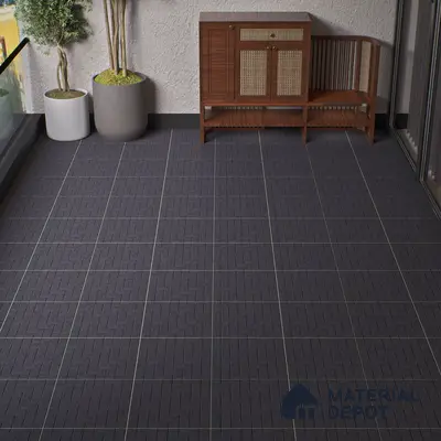 Stone Floor Tile TL 05300 F Strada Herringbone Nero 16 inch x 16 inch Vitrified Punch Matte Finish - 12 mm | Suitable for Parking, Balcony, Courtyard, Patio, Terrace | Pattern Alignment May Vary | 2-3 mm Spacer is Mandatory