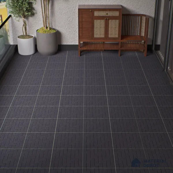 Stone Floor Tile TL 05300 F Strada Herringbone Nero 16 inch x 16 inch Vitrified Punch Matte Finish - 12 mm | Suitable for Parking, Balcony, Courtyard, Patio, Terrace | Pattern Alignment May Vary | 2-3 mm Spacer is Mandatory