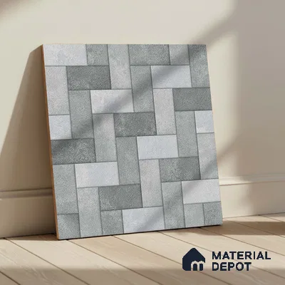 Geometric Floor Tile TL 05300 Strada Herringbone Haze 20 inch x 20 inch Vitrified Matte Finish - 12 mm | Suitable for Parking, Balcony, Courtyard, Patio, Terrace | Pattern Alignment May Vary | 2-3 mm Spacer is Mandatory (Sample)