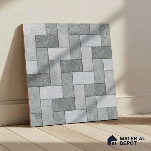 Stone Floor Tile TL 05300 Strada Herringbone Haze 20 inch x 20 inch Vitrified Matte Finish - 12 mm | Suitable for Parking, Balcony, Courtyard, Patio, Terrace | Pattern Alignment May Vary | 2-3 mm Spacer is Mandatory