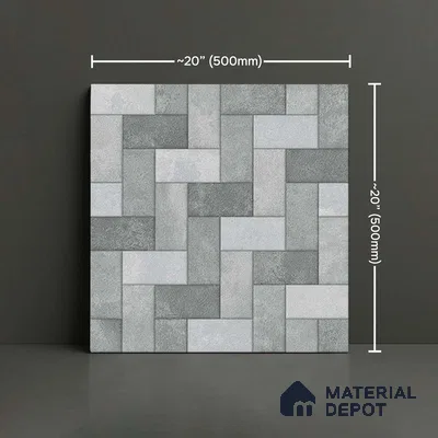 Geometric Floor Tile TL 05300 Strada Herringbone Haze 20 inch x 20 inch Vitrified Matte Finish - 12 mm | Suitable for Parking, Balcony, Courtyard, Patio, Terrace | Pattern Alignment May Vary | 2-3 mm Spacer is Mandatory (Sample)