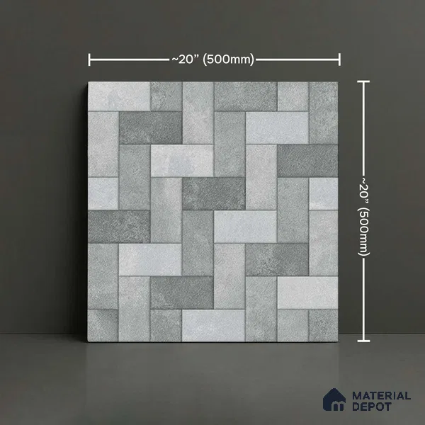 Geometric Floor Tile TL 05300 Strada Herringbone Haze 20 inch x 20 inch Vitrified Matte Finish - 12 mm | Suitable for Parking, Balcony, Courtyard, Patio, Terrace | Pattern Alignment May Vary | 2-3 mm Spacer is Mandatory (Sample)