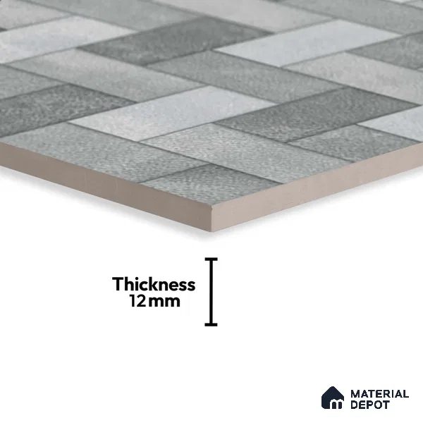 Geometric Floor Tile TL 05300 Strada Herringbone Haze 20 inch x 20 inch Vitrified Matte Finish - 12 mm | Suitable for Parking, Balcony, Courtyard, Patio, Terrace | Pattern Alignment May Vary | 2-3 mm Spacer is Mandatory (Sample)