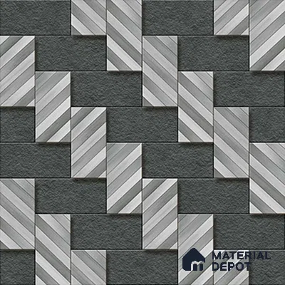 Stone Floor Tile TL 05300 O Strada Herringbone Haze Black 20 inch x 20 inch Vitrified Matte Finish - 12 mm | Suitable for Parking, Balcony, Courtyard, Patio, Terrace | Pattern Alignment May Vary | 2-3 mm Spacer is Mandatory