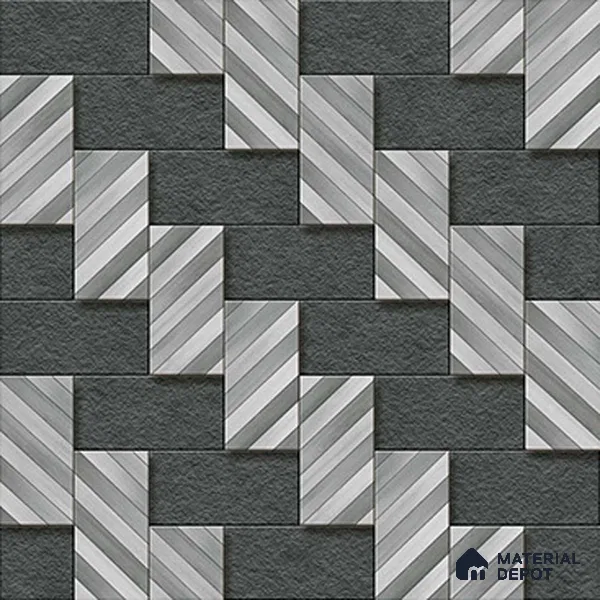 Stone Floor Tile TL 05300 O Strada Herringbone Haze Black 20 inch x 20 inch Vitrified Matte Finish - 12 mm | Suitable for Parking, Balcony, Courtyard, Patio, Terrace | Pattern Alignment May Vary | 2-3 mm Spacer is Mandatory