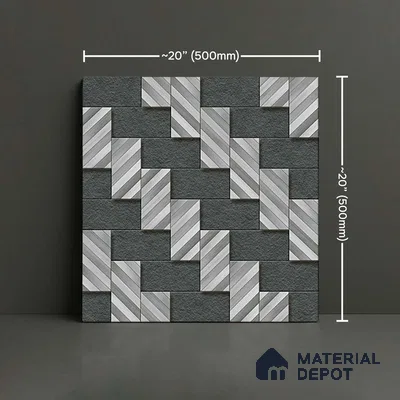 Stone Floor Tile TL 05300 O Strada Herringbone Haze Black 20 inch x 20 inch Vitrified Matte Finish - 12 mm | Suitable for Parking, Balcony, Courtyard, Patio, Terrace | Pattern Alignment May Vary | 2-3 mm Spacer is Mandatory
