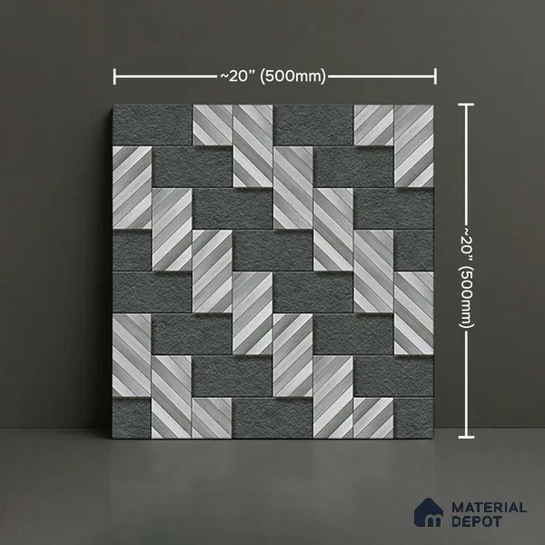 Stone Floor Tile TL 05300 O Strada Herringbone Haze Black 20 inch x 20 inch Vitrified Matte Finish - 12 mm | Suitable for Parking, Balcony, Courtyard, Patio, Terrace | Pattern Alignment May Vary | 2-3 mm Spacer is Mandatory