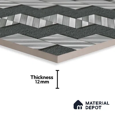 Stone Floor Tile TL 05300 O Strada Herringbone Haze Black 20 inch x 20 inch Vitrified Matte Finish - 12 mm | Suitable for Parking, Balcony, Courtyard, Patio, Terrace | Pattern Alignment May Vary | 2-3 mm Spacer is Mandatory