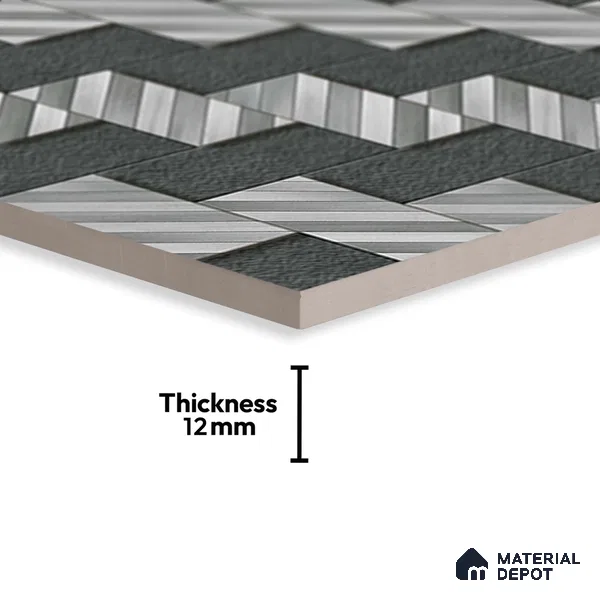 Stone Floor Tile TL 05300 O Strada Herringbone Haze Black 20 inch x 20 inch Vitrified Matte Finish - 12 mm | Suitable for Parking, Balcony, Courtyard, Patio, Terrace | Pattern Alignment May Vary | 2-3 mm Spacer is Mandatory