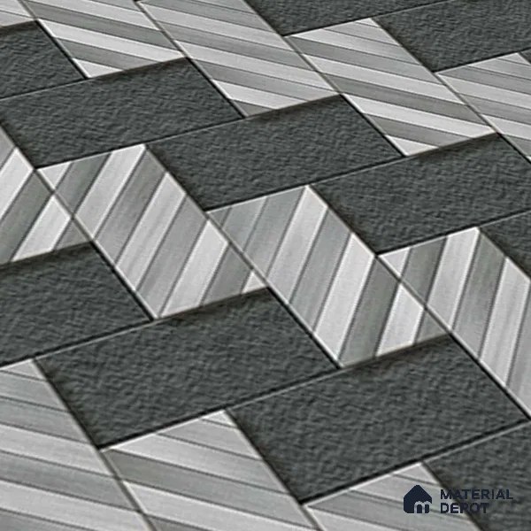 Stone Floor Tile TL 05300 O Strada Herringbone Haze Black 20 inch x 20 inch Vitrified Matte Finish - 12 mm | Suitable for Parking, Balcony, Courtyard, Patio, Terrace | Pattern Alignment May Vary | 2-3 mm Spacer is Mandatory