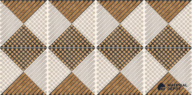 Geometric Floor Tile TL 05301 Strada Morse Triago 16 inch x 16 inch Vitrified Punch Matte Finish - 12 mm | Suitable for Parking, Balcony, Courtyard, Patio, Terrace | Pattern Alignment May Vary | 2-3 mm Spacer is Mandatory