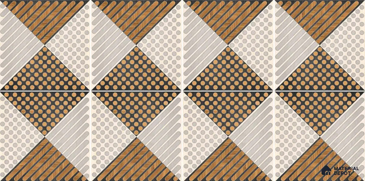 Geometric Floor Tile TL 05301 Strada Morse Triago 16 inch x 16 inch Vitrified Punch Matte Finish - 12 mm | Suitable for Parking, Balcony, Courtyard, Patio, Terrace | Pattern Alignment May Vary | 2-3 mm Spacer is Mandatory