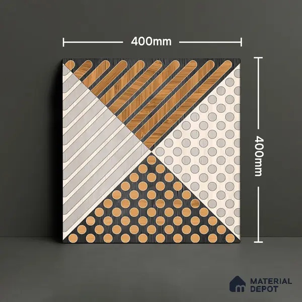 Geometric Floor Tile TL 05301 Strada Morse Triago 16 inch x 16 inch Vitrified Punch Matte Finish - 12 mm | Suitable for Parking, Balcony, Courtyard, Patio, Terrace | Pattern Alignment May Vary | 2-3 mm Spacer is Mandatory