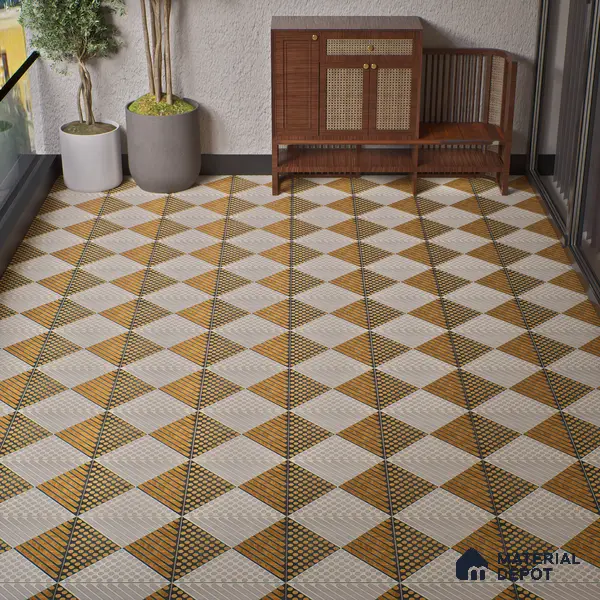 Geometric Floor Tile TL 05301 Strada Morse Triago 16 inch x 16 inch Vitrified Punch Matte Finish - 12 mm | Suitable for Parking, Balcony, Courtyard, Patio, Terrace | Pattern Alignment May Vary | 2-3 mm Spacer is Mandatory
