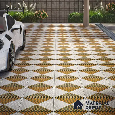Geometric Floor Tile TL 05301 Strada Morse Triago 16 inch x 16 inch Vitrified Punch Matte Finish - 12 mm | Suitable for Parking, Balcony, Courtyard, Patio, Terrace | Pattern Alignment May Vary | 2-3 mm Spacer is Mandatory