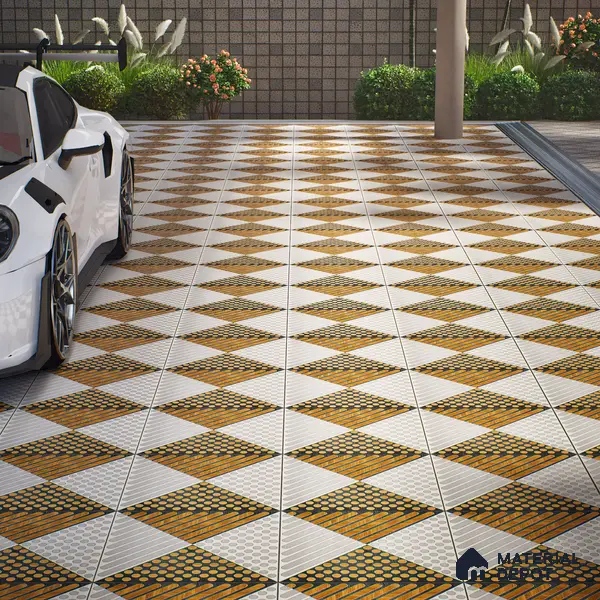 Geometric Floor Tile TL 05301 Strada Morse Triago 16 inch x 16 inch Vitrified Punch Matte Finish - 12 mm | Suitable for Parking, Balcony, Courtyard, Patio, Terrace | Pattern Alignment May Vary | 2-3 mm Spacer is Mandatory