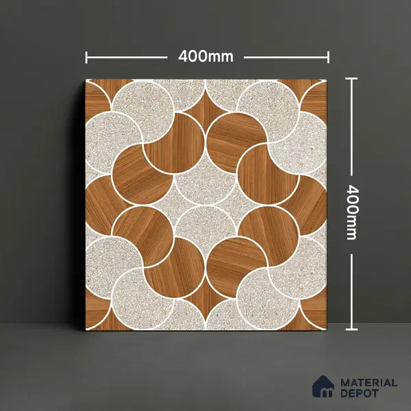 Patterned Floor Tile TL 05302 Strada Ring Rosato 16 inch x 16 inch Vitrified Punch Matte Finish - 12 mm | Suitable for Parking, Balcony, Courtyard, Patio, Terrace | Pattern Alignment May Vary | 2-3 mm Spacer is Mandatory