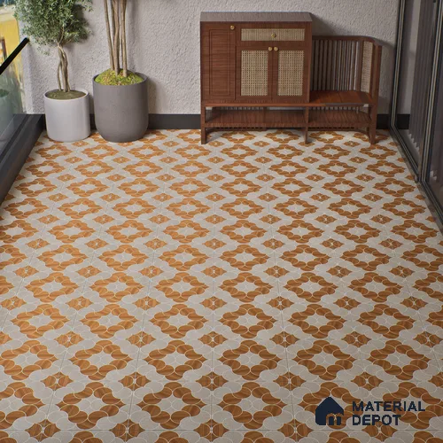Patterned Floor Tile TL 05302 Strada Ring Rosato 16 inch x 16 inch Vitrified Punch Matte Finish - 12 mm | Suitable for Parking, Balcony, Courtyard, Patio, Terrace | Pattern Alignment May Vary | 2-3 mm Spacer is Mandatory
