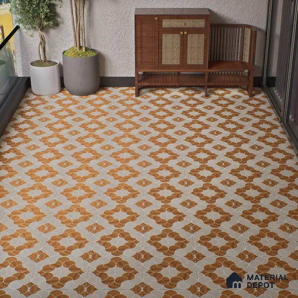 Patterned Floor Tile TL 05302 Strada Ring Rosato 16 inch x 16 inch Vitrified Punch Matte Finish - 12 mm | Suitable for Parking, Balcony, Courtyard, Patio, Terrace | Pattern Alignment May Vary | 2-3 mm Spacer is Mandatory