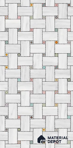 Patterned Floor & Wall Tile TL 06144 Grafton Bianco 4 ft x 2 ft Vitrified Glue Matte Finish - 9 mm | Suitable For Living Room, Bedroom, Kitchen