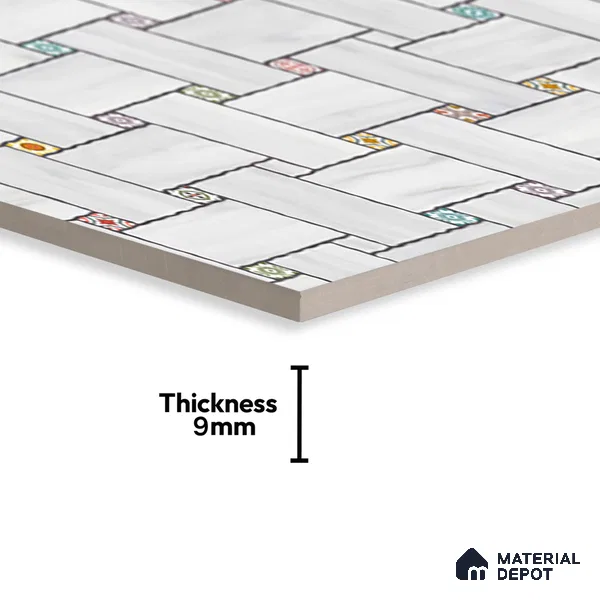 Patterned Floor & Wall Tile TL 06144 Grafton Bianco 4 ft x 2 ft Vitrified Glue Matte Finish - 9 mm | Suitable For Living Room, Bedroom, Kitchen