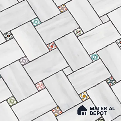 Patterned Floor & Wall Tile TL 06144 Grafton Bianco 4 ft x 2 ft Vitrified Glue Matte Finish - 9 mm | Suitable For Living Room, Bedroom, Kitchen