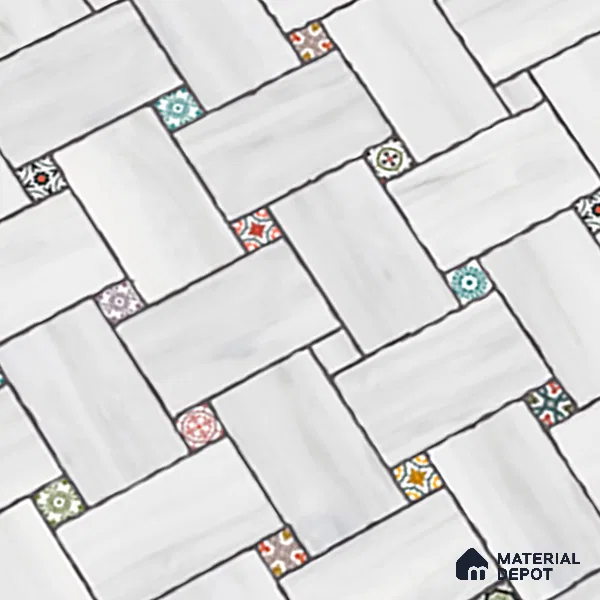Patterned Floor & Wall Tile TL 06144 Grafton Bianco 4 ft x 2 ft Vitrified Glue Matte Finish - 9 mm | Suitable For Living Room, Bedroom, Kitchen