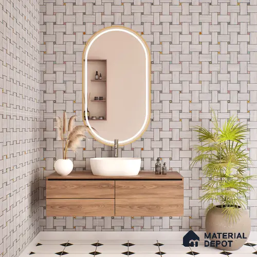 Patterned Floor & Wall Tile TL 06144 Grafton Bianco 4 ft x 2 ft Vitrified Glue Matte Finish - 9 mm | Suitable For Living Room, Bedroom, Kitchen
